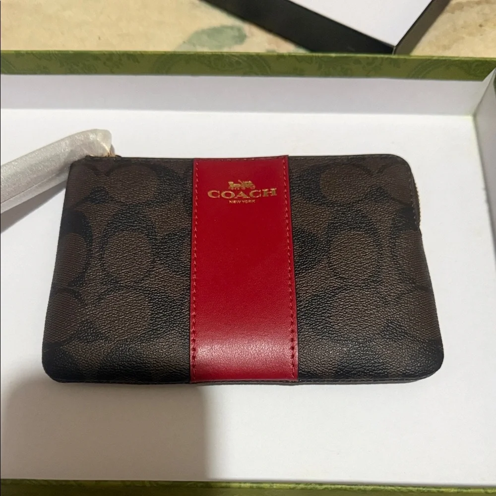Coach Signature Brown and Red Wristlet